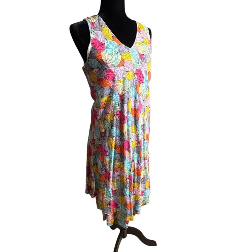 🔴Parsley & Sage Multicolor VNeck Sleeveless Asymmetrical Hem Shift Dress Large - Picture 5 of 12